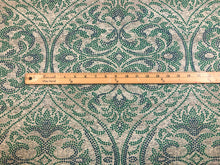 Load image into Gallery viewer, Designer Water &amp; Stain Resistant Teal Emerald Green Off White Mosaic Medallion Upholstery Drapery Fabric