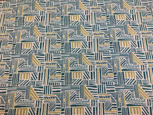 Load image into Gallery viewer, Designer Water &amp; Stain Resistant Teal Green Off White Abstract Geometric Upholstery Drapery Fabric