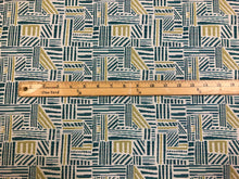 Load image into Gallery viewer, Designer Water &amp; Stain Resistant Teal Green Off White Abstract Geometric Upholstery Drapery Fabric