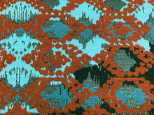 Load image into Gallery viewer, Designer Water &amp; Stain Resistant Indoor Outdoor Teal Green Copper Rusty Brown Abstract Upholstery Drapery Fabric