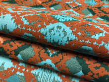 Load image into Gallery viewer, Designer Water &amp; Stain Resistant Indoor Outdoor Teal Green Copper Rusty Brown Abstract Upholstery Drapery Fabric