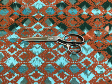 Load image into Gallery viewer, Designer Water &amp; Stain Resistant Indoor Outdoor Teal Green Copper Rusty Brown Abstract Upholstery Drapery Fabric