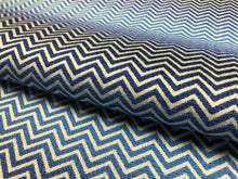Load image into Gallery viewer, 1 1/2 Yards Designer Water &amp; Stain Resistant Indoor Outdoor Navy Blue White Ombre Chevron Geometric Upholstery Drapery Fabric