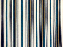 Load image into Gallery viewer, 1 1/2 Yd Designer Cream Navy Blue Beige Turquoise Nautical Stripe Upholstery Fabric