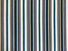 Load image into Gallery viewer, 1 1/2 Yd Designer Cream Navy Blue Beige Turquoise Nautical Stripe Upholstery Fabric