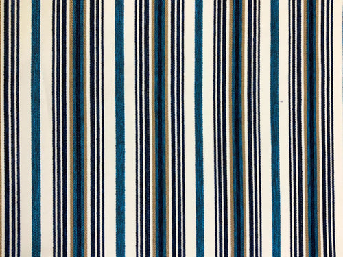 1 1/2 Yd Designer Cream Navy Blue Beige Turquoise Nautical Stripe Upholstery Fabric