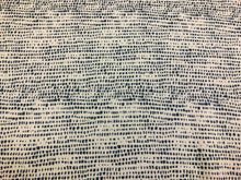 Load image into Gallery viewer, Designer Water &amp; Stain Resistant Denim Blue Off White Abstract Geometric Upholstery Drapery Fabric