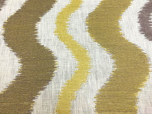 Load image into Gallery viewer, Designer Mustard Gold Taupe Mauve Abstract Embroidered Linen Drapery Fabric