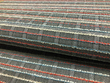 Load image into Gallery viewer, Designer Water &amp; Stain Resistant Gray Light Blue Coral White Stripe Upholstery Fabric