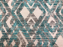 Load image into Gallery viewer, Designer Water &amp; Stain Resistant Indoor Outdoor Grey Teal Green Geometric Abstract Upholstery Drapery Fabric