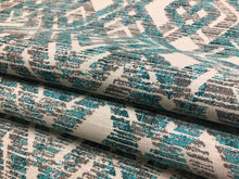Load image into Gallery viewer, Designer Water &amp; Stain Resistant Indoor Outdoor Grey Teal Green Geometric Abstract Upholstery Drapery Fabric