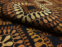Load image into Gallery viewer, Designer Charcoal Black Mustard Gold Copper Metallic Taupe Embroidered Medallion Upholstery Fabric