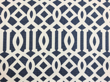Load image into Gallery viewer, Schumacher Imperial Trellis II Ivory Navy Blue Geometric Linen Upholstery Drapery Fabric