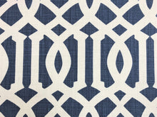 Load image into Gallery viewer, Schumacher Imperial Trellis II Ivory Navy Blue Geometric Linen Upholstery Drapery Fabric