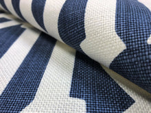 Load image into Gallery viewer, Schumacher Imperial Trellis II Ivory Navy Blue Geometric Linen Upholstery Drapery Fabric