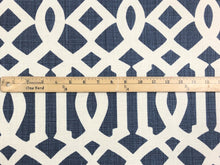 Load image into Gallery viewer, Schumacher Imperial Trellis II Ivory Navy Blue Geometric Linen Upholstery Drapery Fabric
