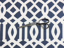 Load image into Gallery viewer, Schumacher Imperial Trellis II Ivory Navy Blue Geometric Linen Upholstery Drapery Fabric