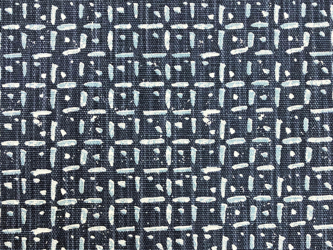 1.25 Yds Navy Blue White Abstract Ethnic Geometric Upholstery Drapery Fabric