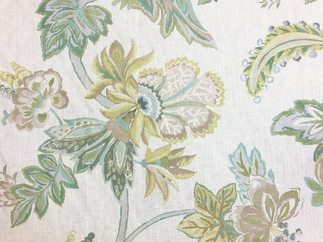Lee Jofa Augustine Print Celadon Green Ivory Seafoam Taupe Floral Linen Fabric