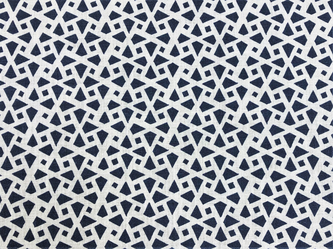 Alex Conroy Mughal Lattice Small Reverse Indigo Navy Blue White Geometric Linen Fabric