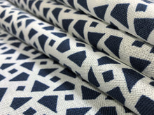 Load image into Gallery viewer, Alex Conroy Mughal Lattice Small Reverse Indigo Navy Blue White Geometric Linen Fabric