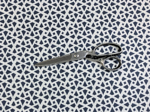 Alex Conroy Mughal Lattice Small Reverse Indigo Navy Blue White Geometric Linen Fabric