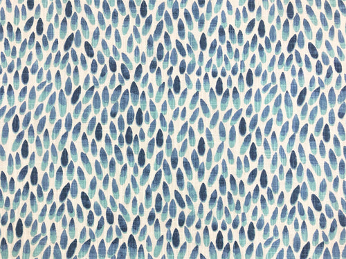 1.5 Yds Navy Blue Aqua White Abstract Cotton Upholstery Drapery Fabric