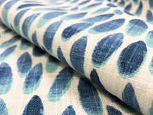 Load image into Gallery viewer, 1.5 Yds Navy Blue Aqua White Abstract Cotton Upholstery Drapery Fabric