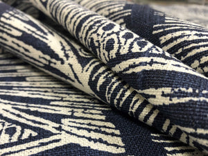 Christopher Farr Cloth Skate Dark Indigo Navy Blue White Abstract Linen Upholstery Fabric