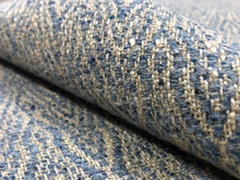 Load image into Gallery viewer, 1.5 Yds Designer French Blue Beige Woven Ethnic Upholstery Fabric