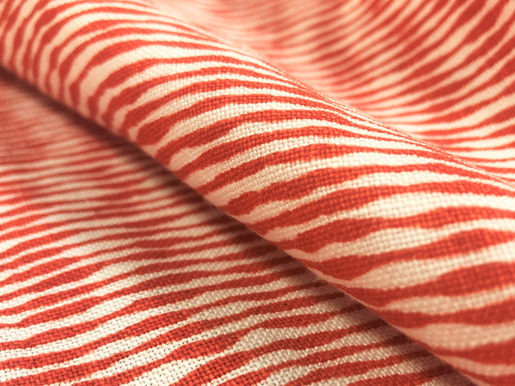 1997 Raoul Textiles Lena Print Orange Red Ivory Stripe Linen Upholstery Drapery Fabric
