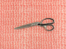 Load image into Gallery viewer, 1997 Raoul Textiles Lena Print Orange Red Ivory Stripe Linen Upholstery Drapery Fabric