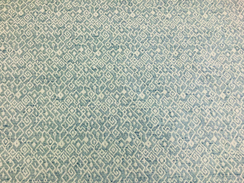 STOUT KERCHIEF SPRAY Woven Sky Blue Off White Tribal Ethnic Upholstery Drapery Fabric