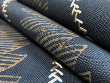 Load image into Gallery viewer, 1.75 Yard Seemakrish Alta Marine Indigo Embroidered Geometric Linen Cotton Upholstery Fabric