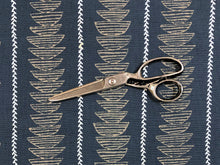 Load image into Gallery viewer, 1.75 Yard Seemakrish Alta Marine Indigo Embroidered Geometric Linen Cotton Upholstery Fabric