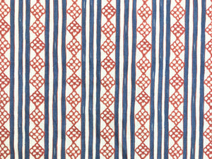1.75 Yds Nine Muses Charman Stripe Tomato Denim 05 Navy Blue Cream Red Linen Upholstery Drapery Fabric