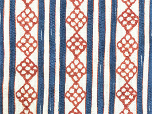 1.75 Yds Nine Muses Charman Stripe Tomato Denim 05 Navy Blue Cream Red Linen Upholstery Drapery Fabric