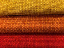Load image into Gallery viewer, Faux Linen Mid Century Modern MCM Mustard Gold Burnt Orange Bright Red Upholstery Drapery Fabric