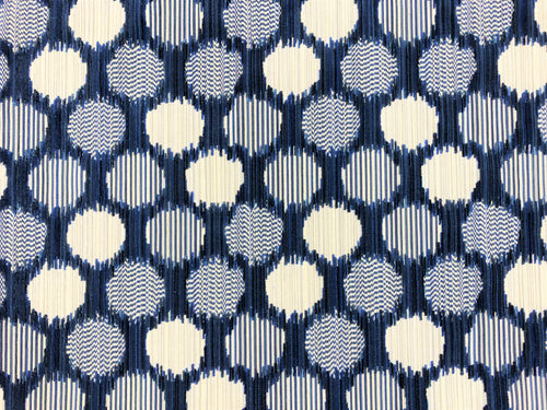1.5 Yds Schumacher Cirque Lapis Navy Blue Cream Geometric Velvet Upholstery Fabric