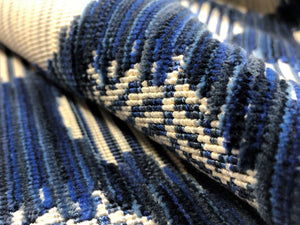 1.5 Yds Schumacher Cirque Lapis Navy Blue Cream Geometric Velvet Upholstery Fabric