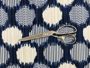 1.5 Yds Schumacher Cirque Lapis Navy Blue Cream Geometric Velvet Upholstery Fabric