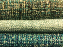 Load image into Gallery viewer, Heavy Duty Water &amp; Stain Resistant MCM Mid Century Modern Tweed Teal Aqua Blue Turquoise Navy Blue Brown Upholstery Drapery Fabric