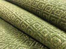 Load image into Gallery viewer, Designer Olive Green Taupe Small Scale Geometric Linen MCM Upholstery Fabric
