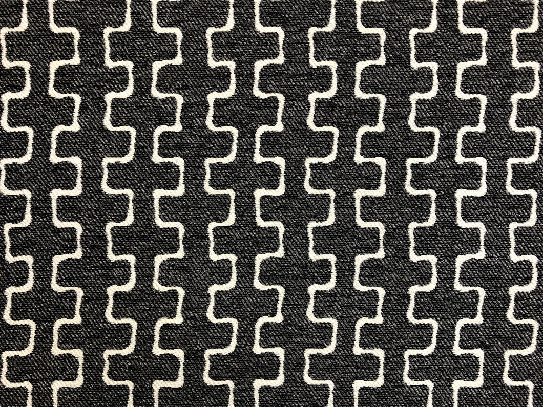 JF Fabrics Expedition 97 Water & Stain Resistant Charcoal Grey Cream Abstract Geometric Upholstery Fabric
