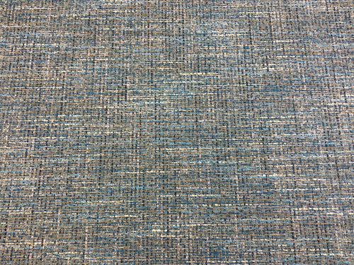 Designer Water & Stain Resistant Blue Black Cream Grey MCM Mid Century Modern Tweed Upholstery Fabric