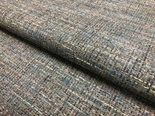 Load image into Gallery viewer, Designer Water &amp; Stain Resistant Blue Black Cream Grey MCM Mid Century Modern Tweed Upholstery Fabric