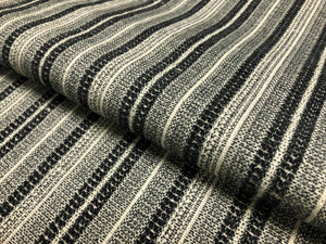 1 1/3 Yard Designer Water & Stain Resistant Black Beige Geometric Stripe Chenille Upholstery Fabric