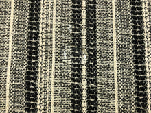 Load image into Gallery viewer, 1 1/3 Yard Designer Water &amp; Stain Resistant Black Beige Geometric Stripe Chenille Upholstery Fabric