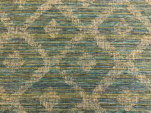 Designer Flax Linen Blue Yellow Green Ecru Taupe Geometric Abstract Upholstery Fabric