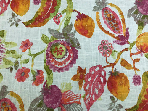 Richloom Linen Cotton Orange Green Pink Taupe Ivory Floral Print Drapery Fabric